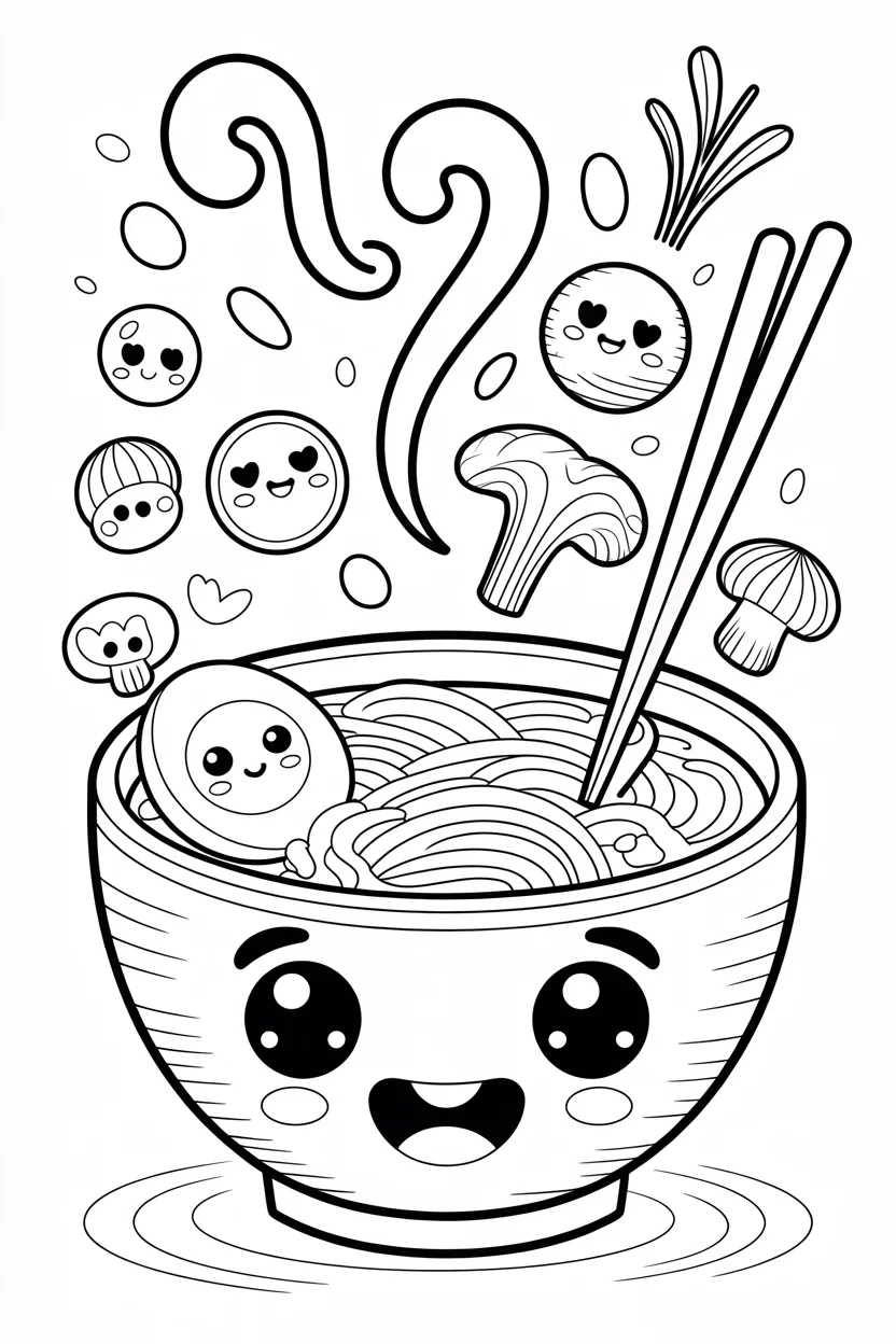 5 food (ramen) coloring pages free printable