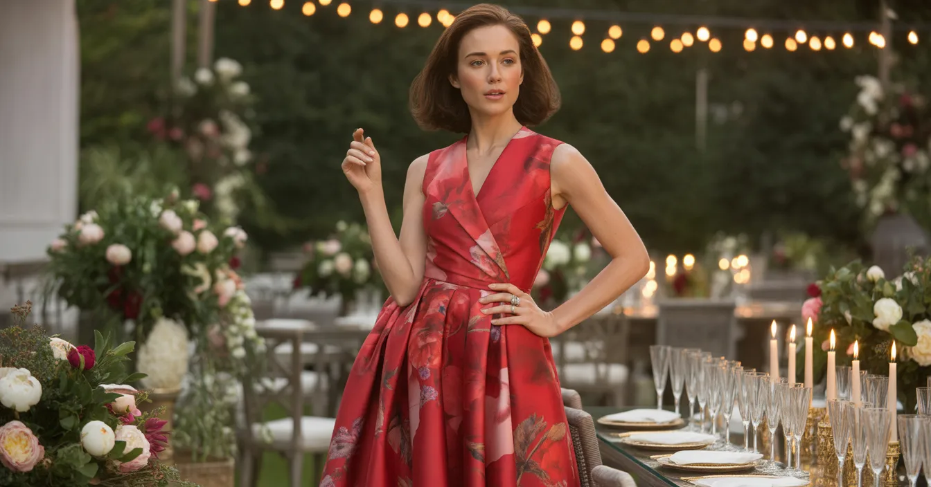 Classic Red Floral Midi Dress