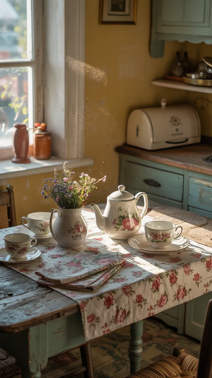 Soft linen bedding and vintage textiles in a cozy cottage bedroom