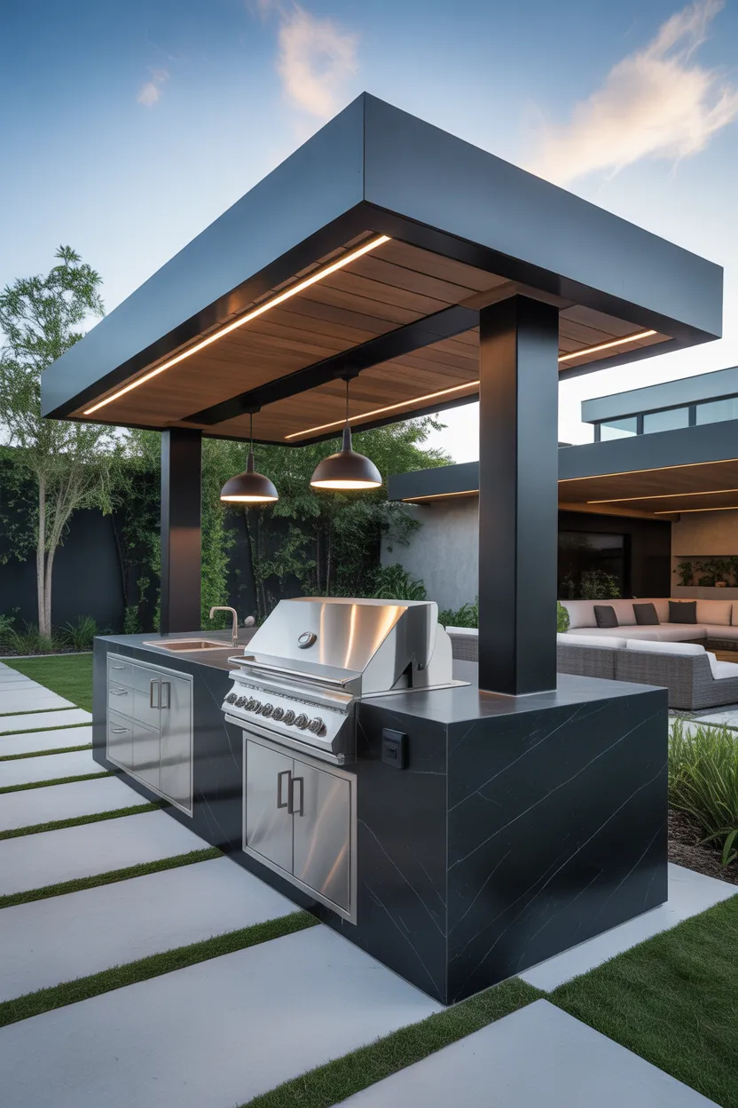 Outdoor BBQ Area With Roof Ideas