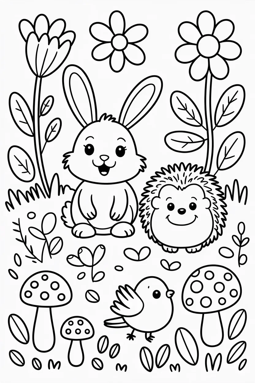 Cute Garden Animals Coloring Pages