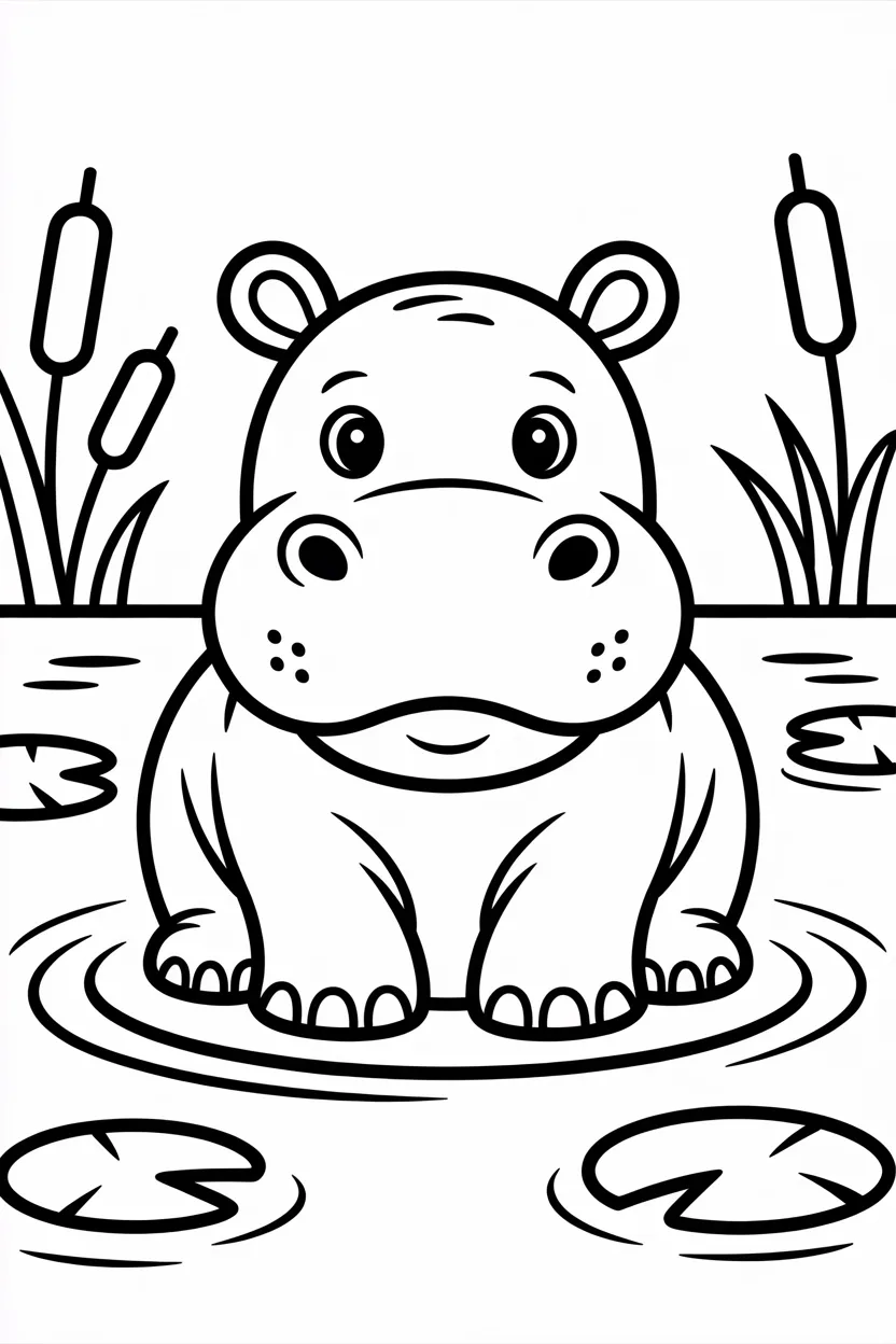 4 Hippo coloring pages free printable for kids