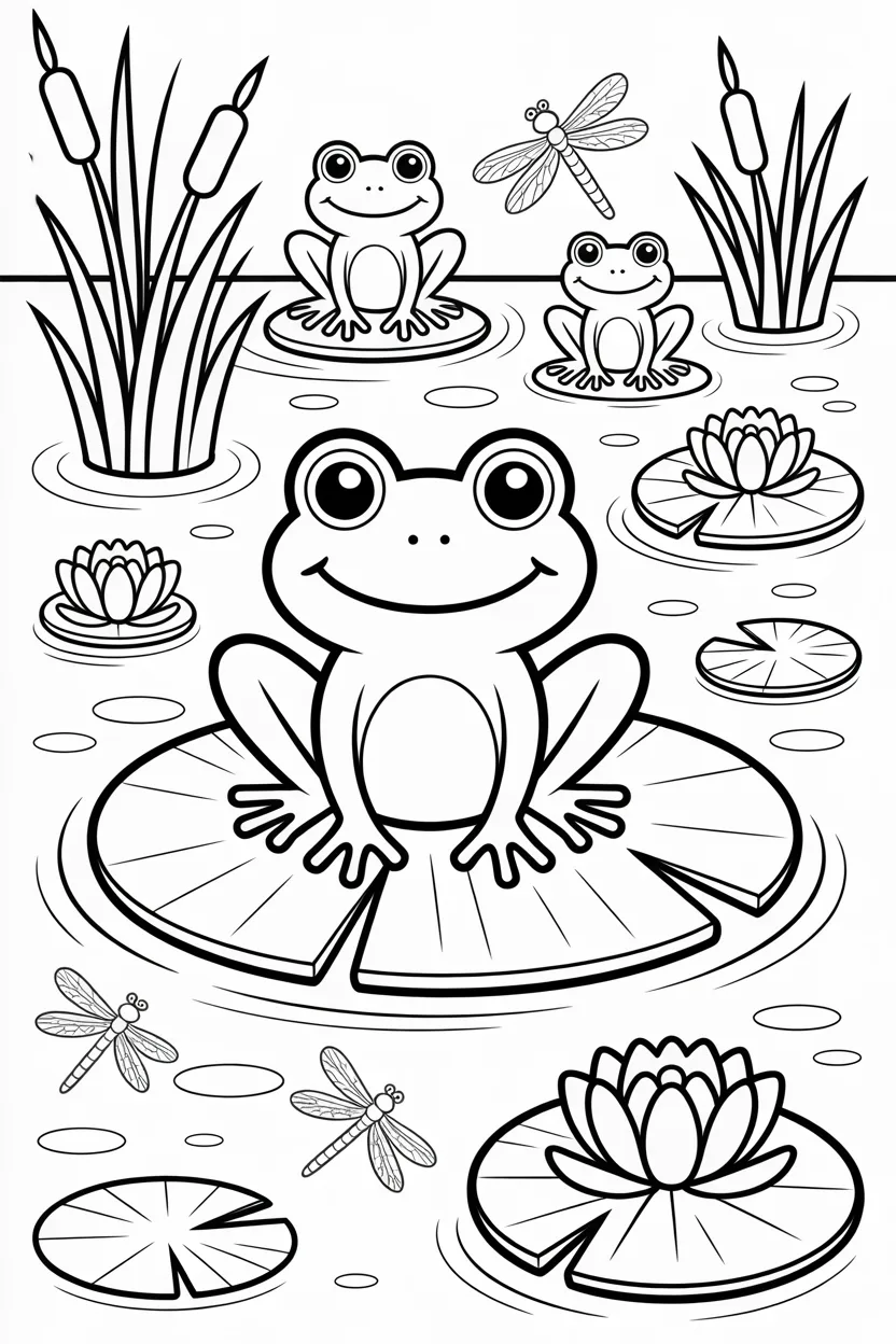 5 Frogs coloring pages free printable