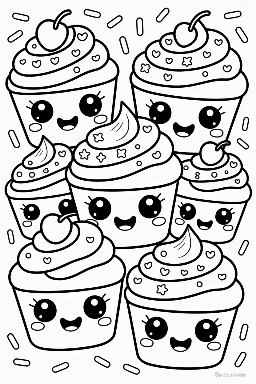 Kawaii cupcakes coloring pages free printable
