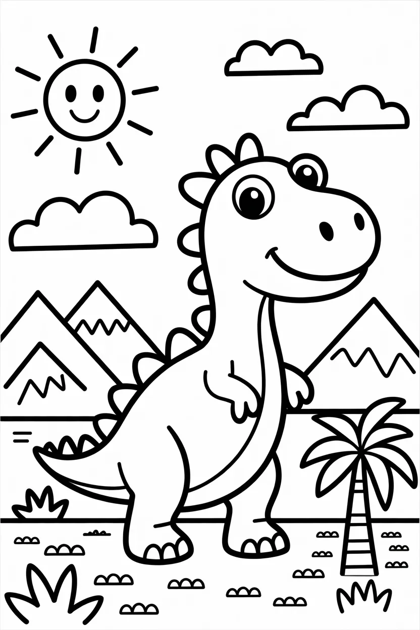5 Cute Dinosaur coloring pages free printable