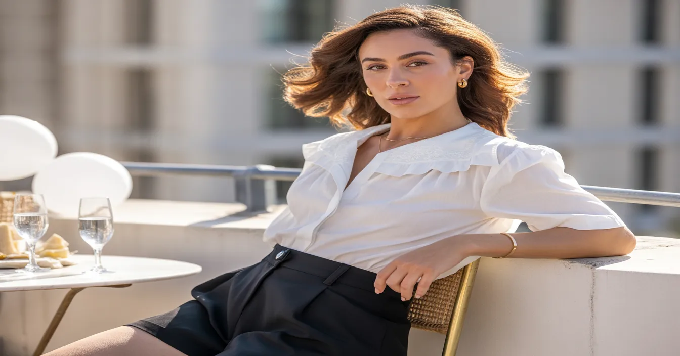 Chic Contrast: Ruffles and Shorts