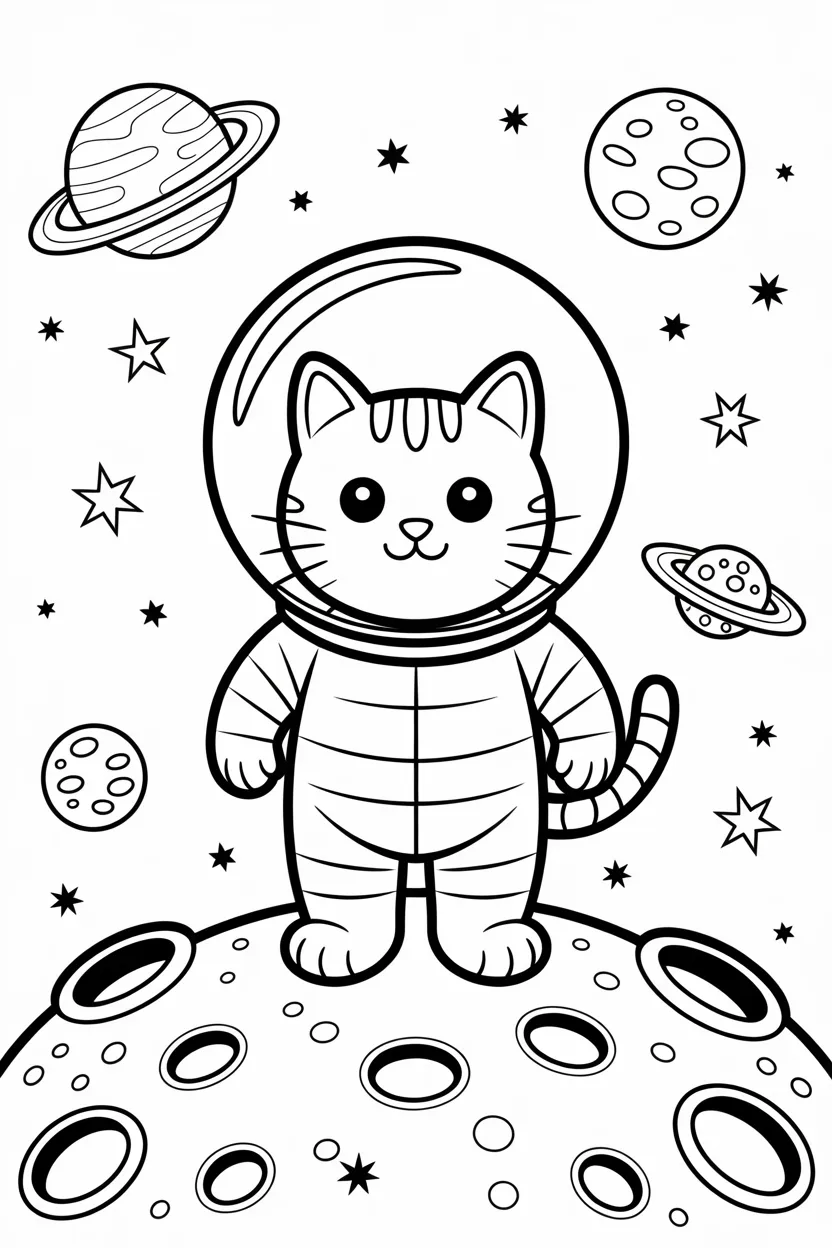 cat astronaut space coloring pages
