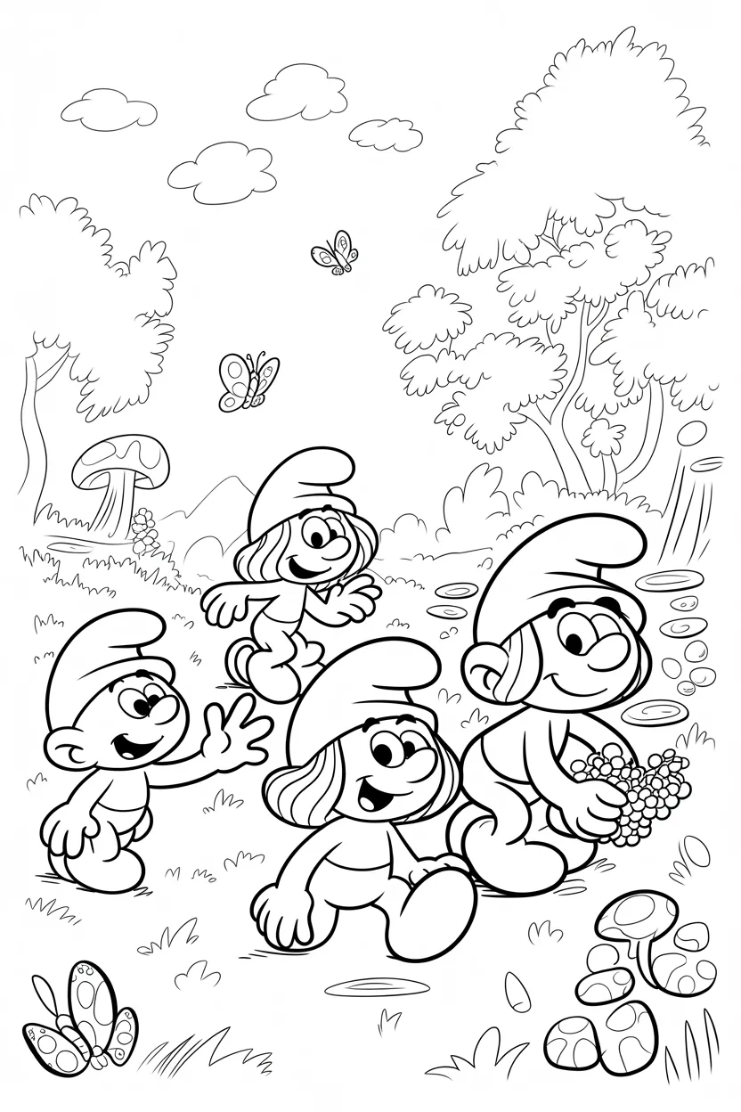 4 Smurfs coloring pages free printable