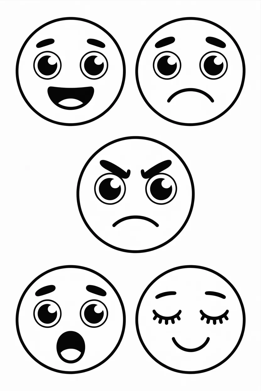 cute cartoon face expressions coloring pages