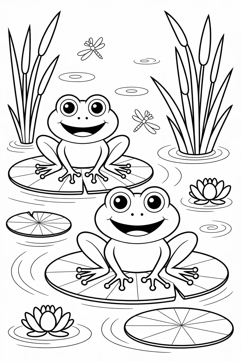 5 Frogs coloring pages free printable