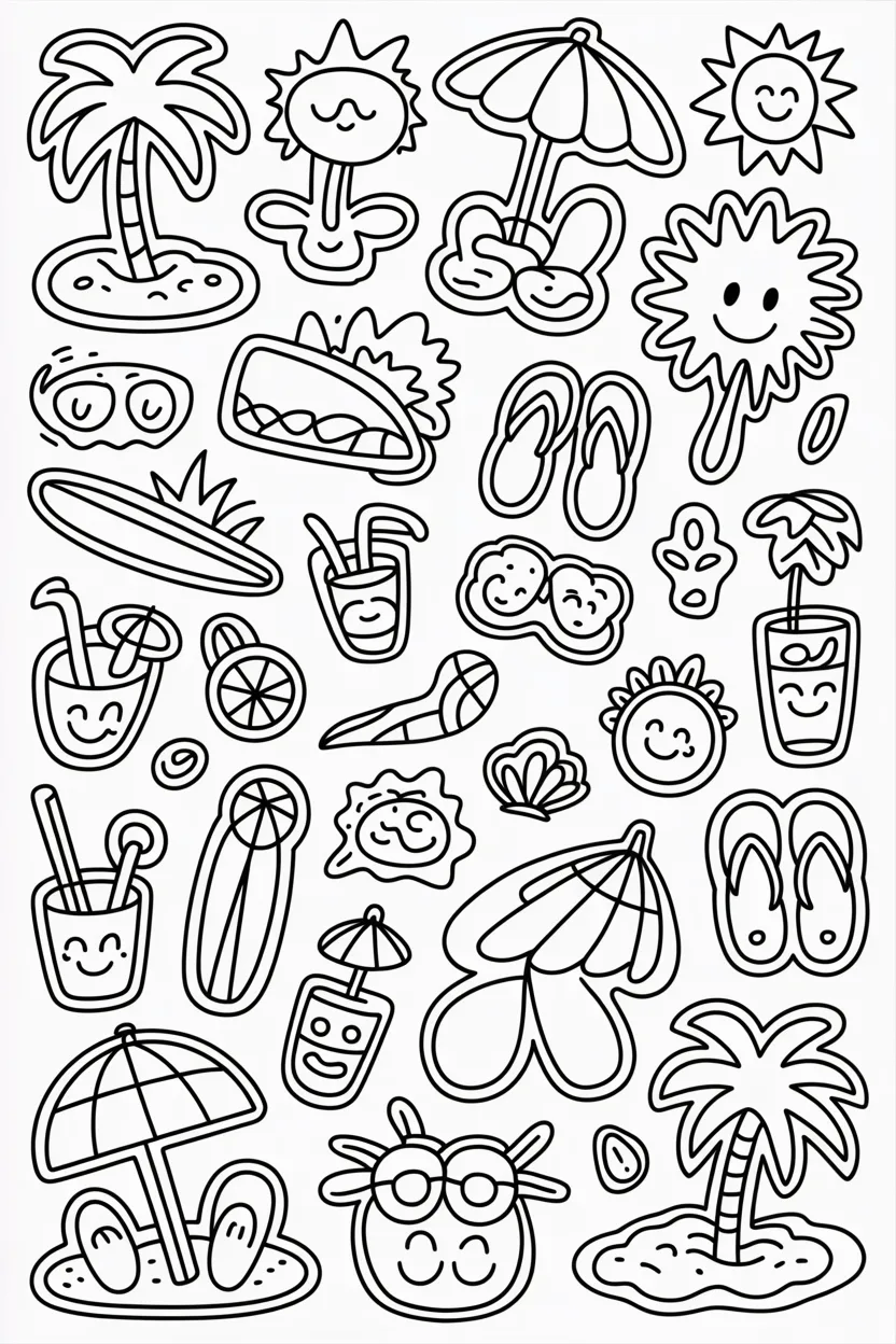 Vacation Doodles Coloring Pages Free Printable