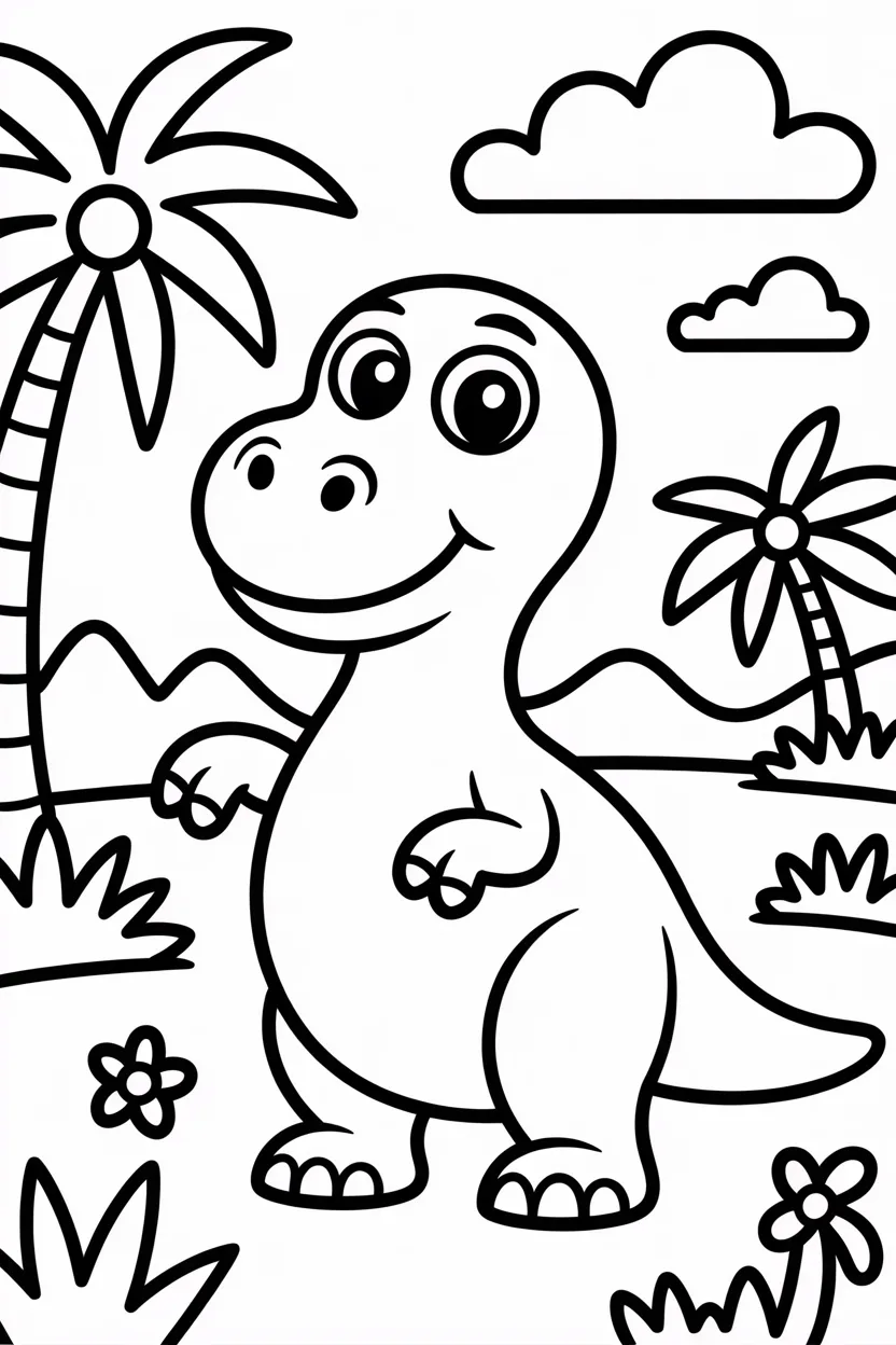 5 Cute Dinosaur coloring pages free printable
