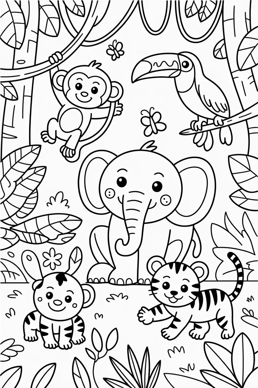 5 Wild Animals coloring pages free printable