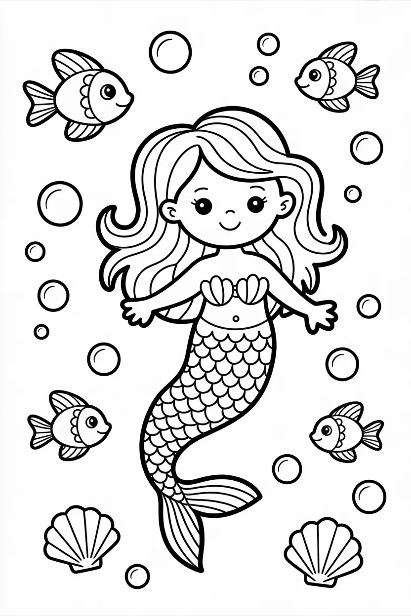 5 Cute Mermaid coloring pages free printable