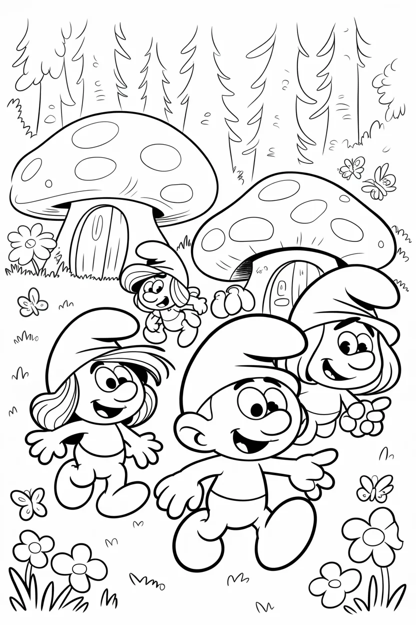 4 Smurfs coloring pages free printable