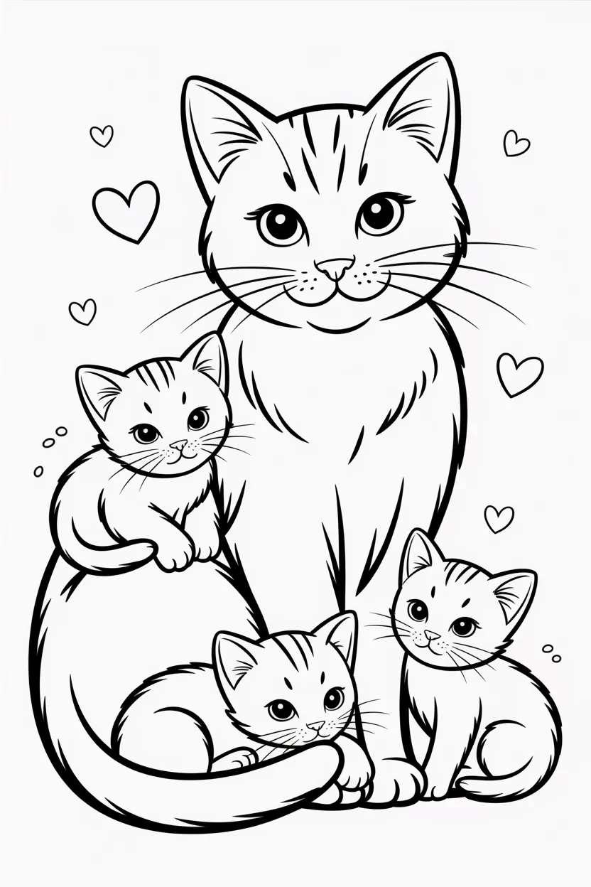 cat with kittens coloring pages free printable