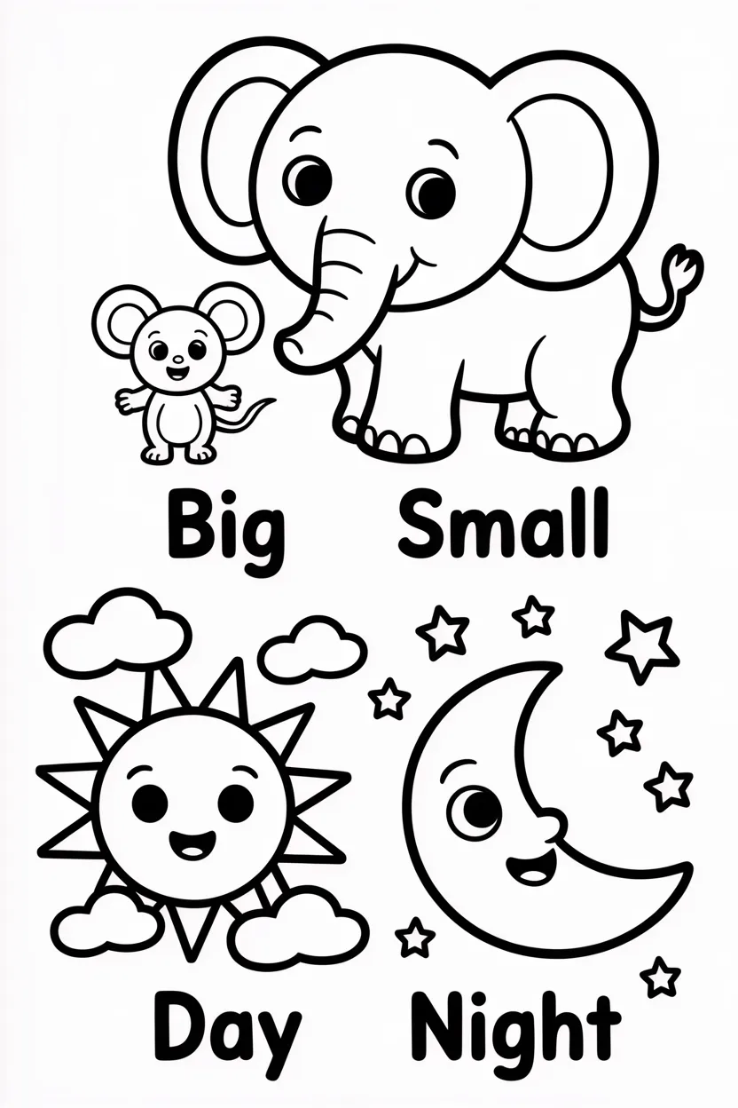 5 learning opposites coloring pages worksheet