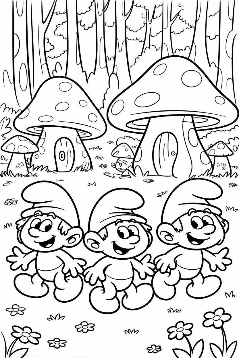 4 Smurfs coloring pages free printable