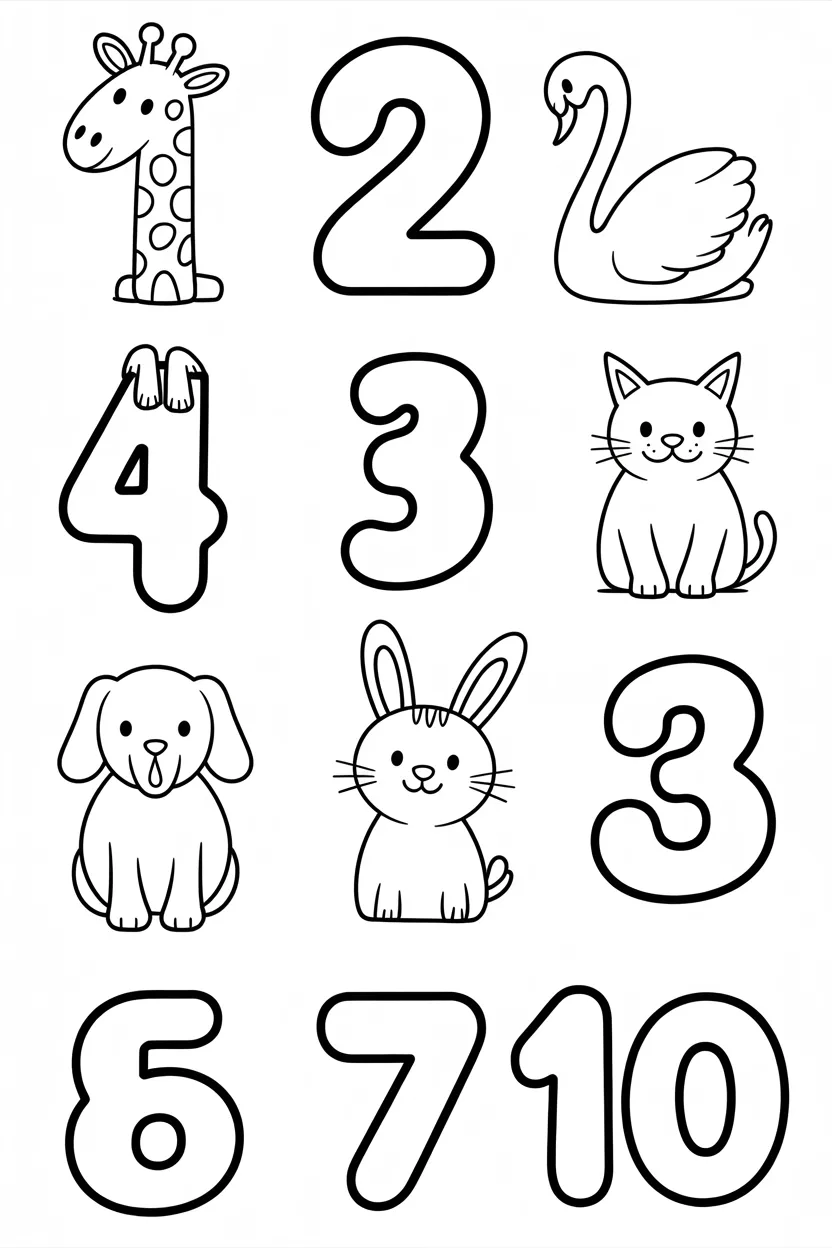 5 Numbers coloring pages free printable