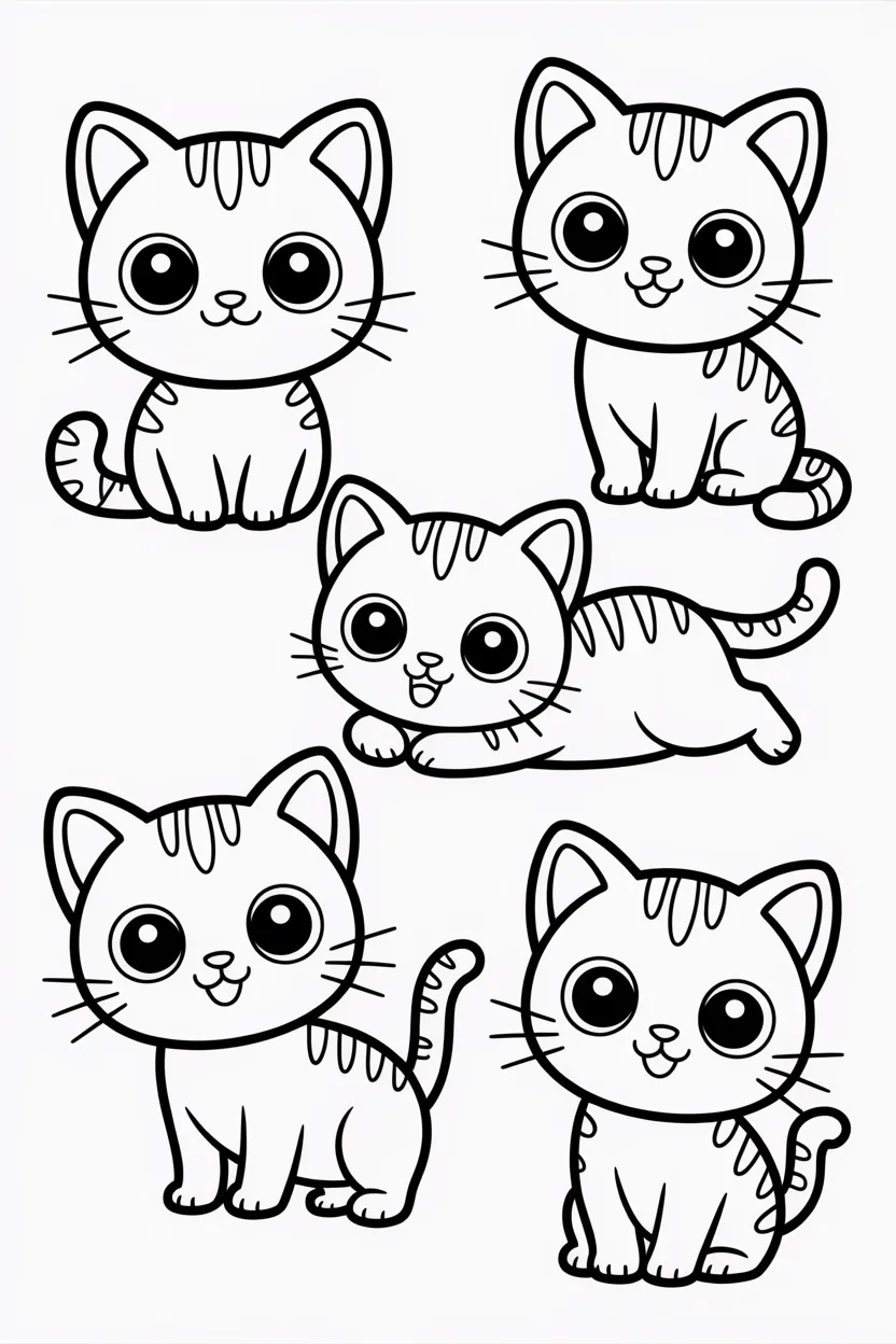 5 Cats coloring pages free printable