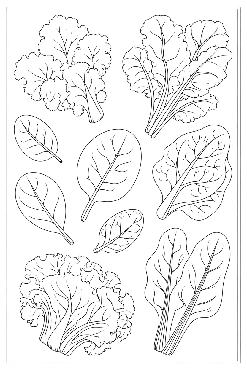 5 Leafy Vegetables coloring pages free printable