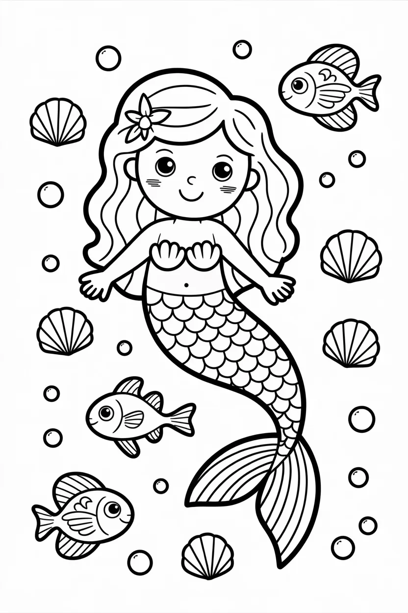 5 Cute Mermaid coloring pages free printable
