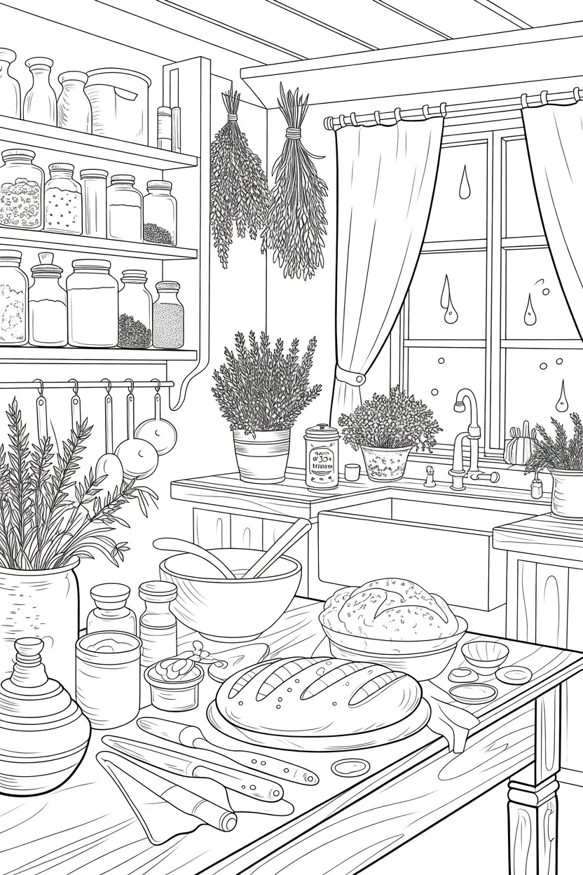 beautiful cozy cottage kitchen coloring pages