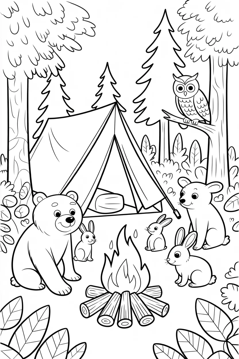 Forest Animals Camping Coloring Pages Free Printable