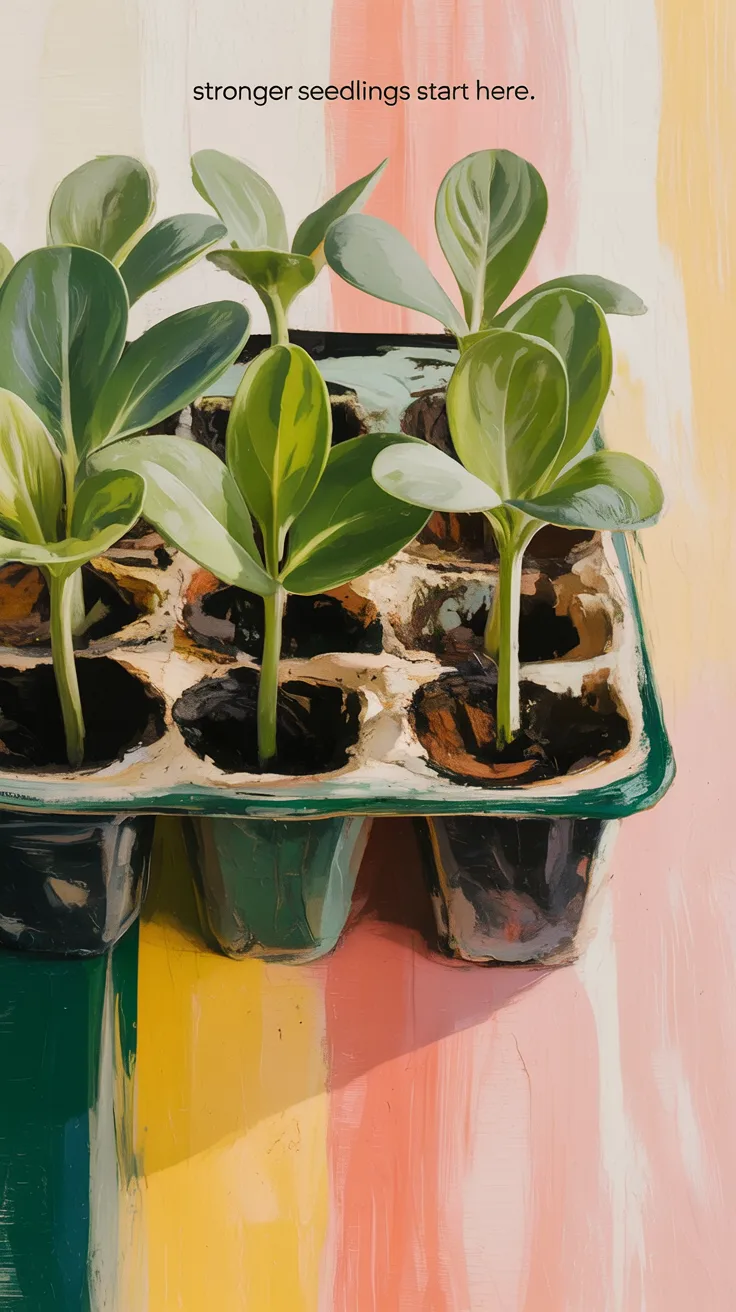 Seed tray with young seedlings growing in potting mix blended with worm castings for stronger roots.