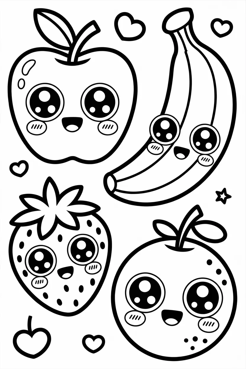 5 Cute fruits coloring pages free printable