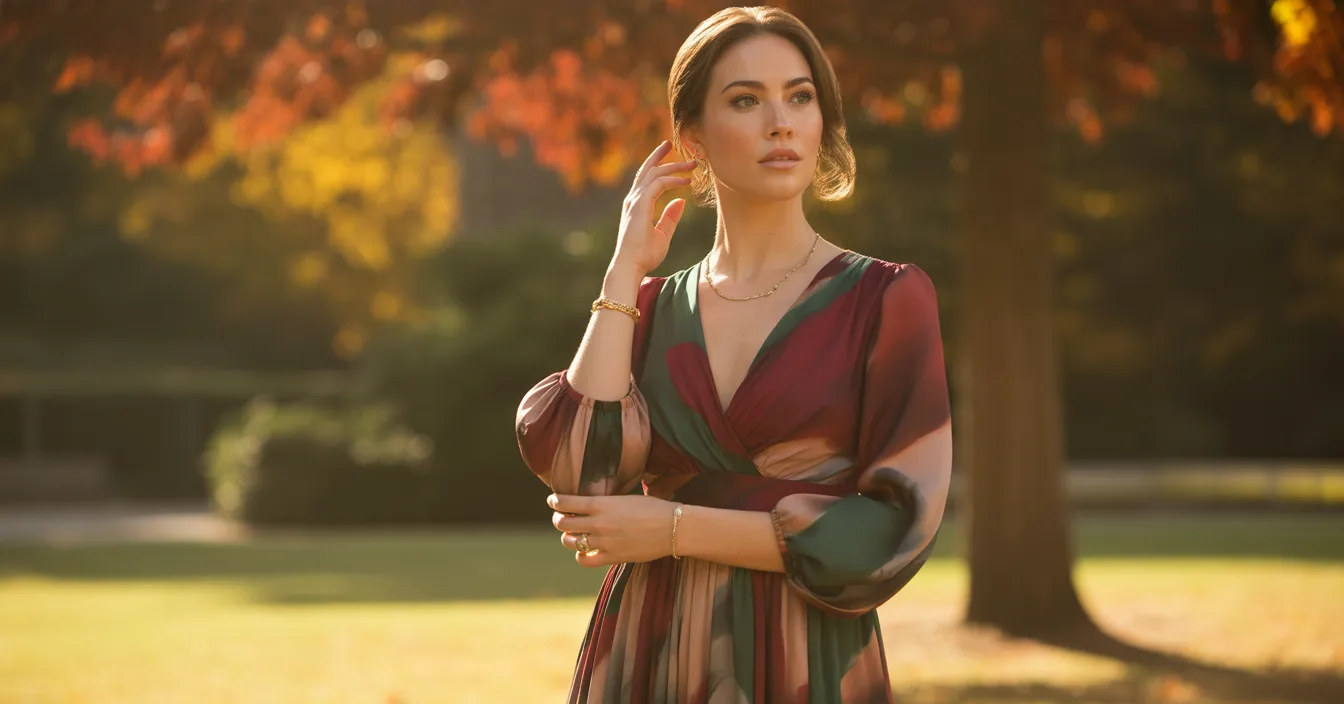 Elegant Midi Dress with Autumn Colors