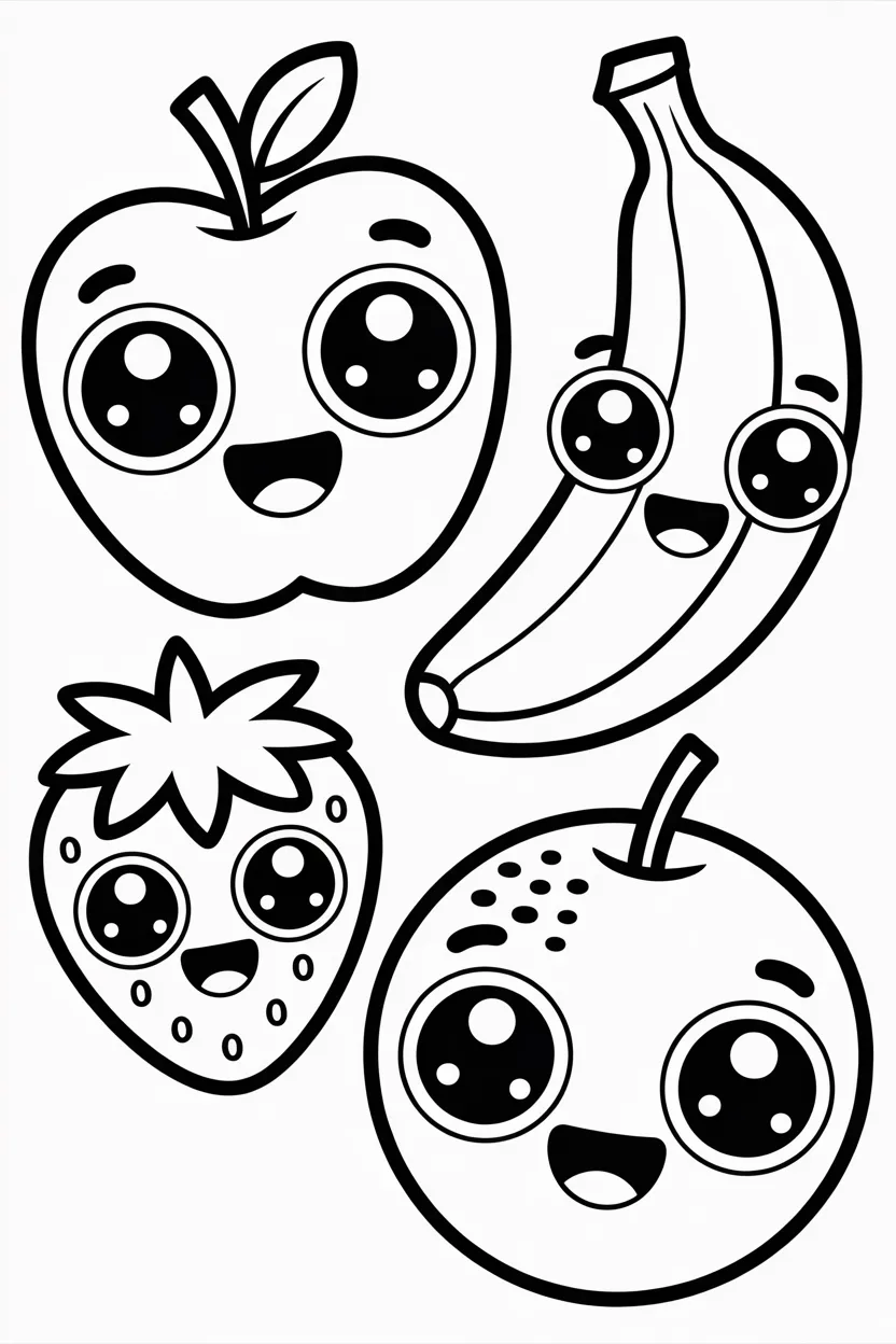 5 Cute fruits coloring pages free printable