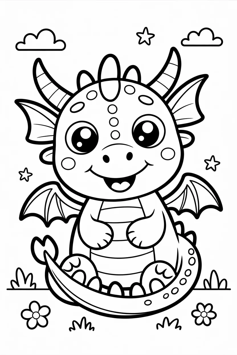 5 Cute Dragon coloring pages free printable
