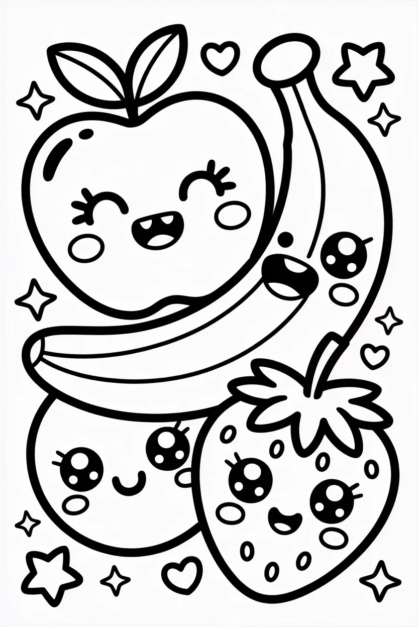 5 Fruits coloring pages free printable