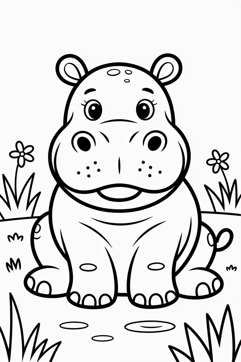 4 Hippo coloring pages free printable for kids