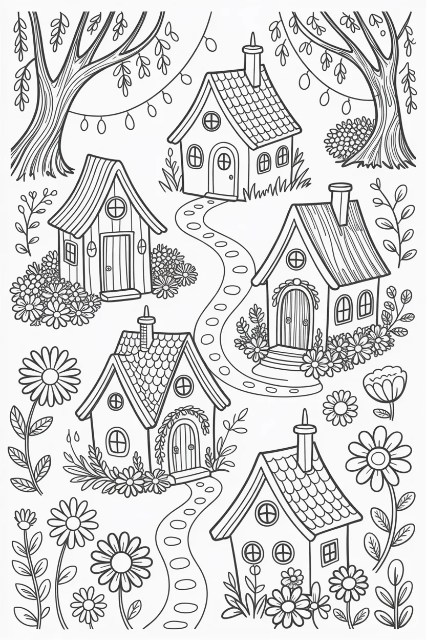 Whimsical tiny houses coloring pages free printable