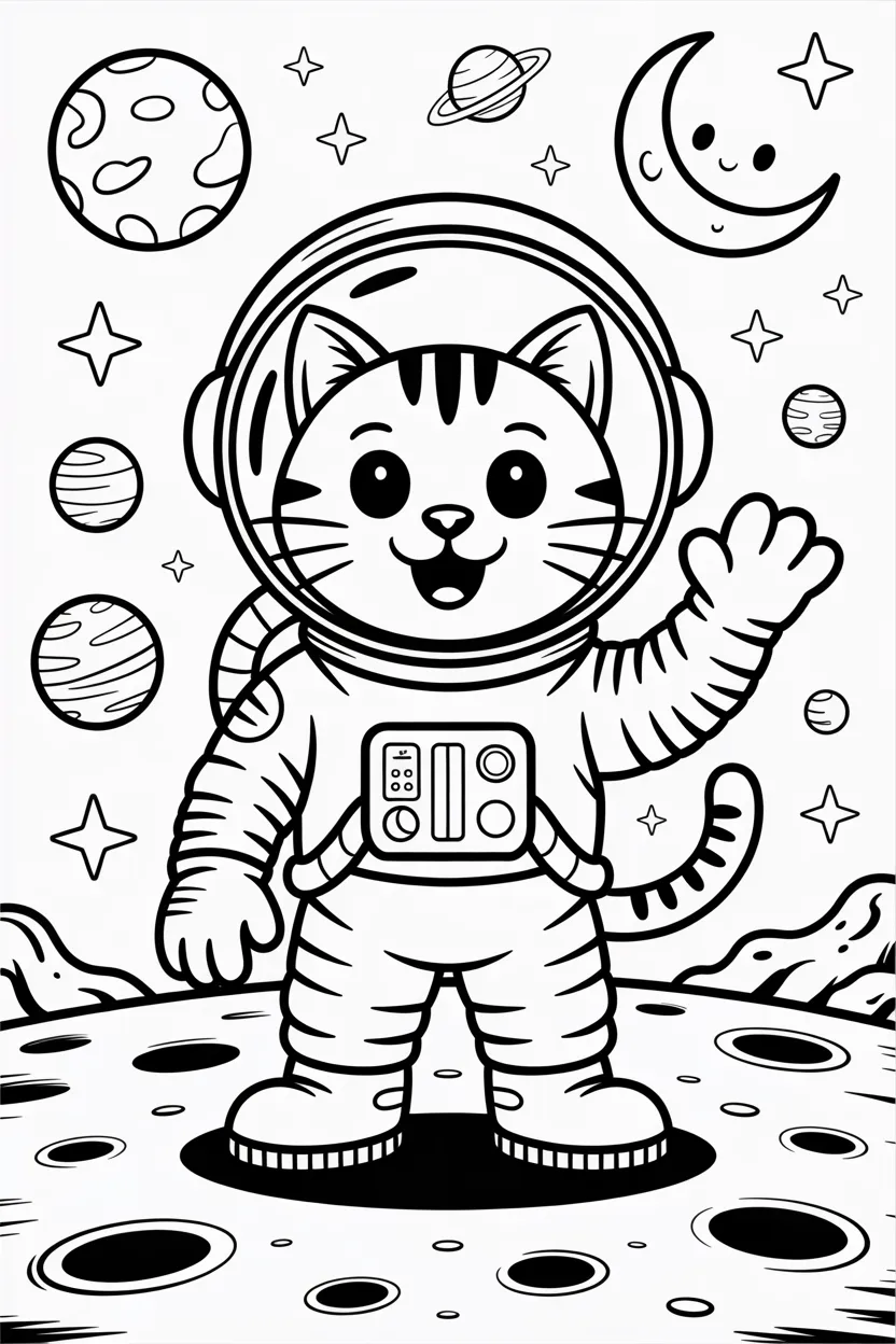 cat astronaut space coloring pages