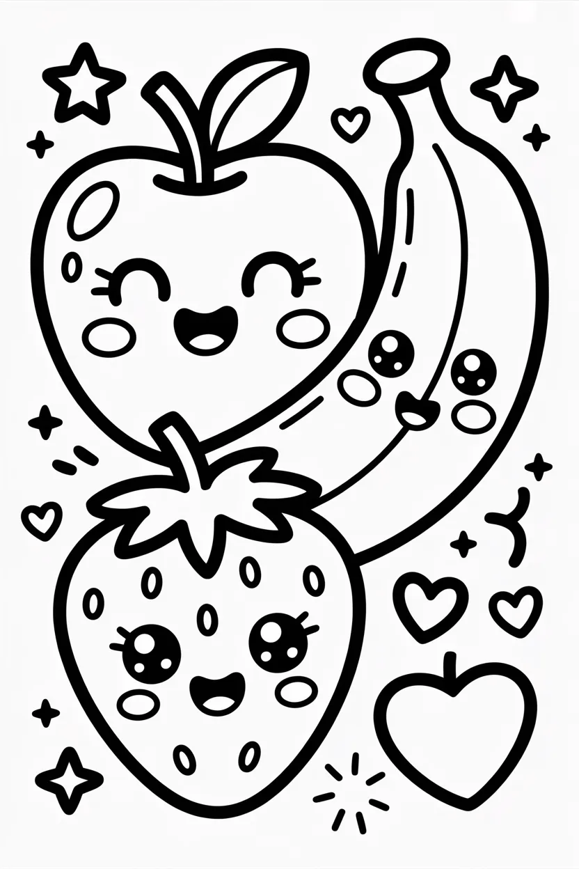 5 Fruits coloring pages free printable