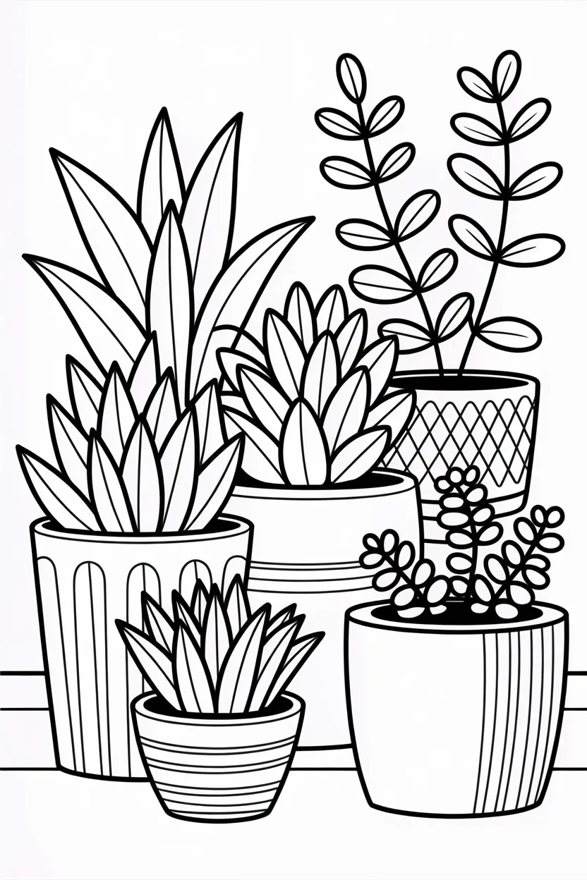 plants in pots coloring pages free printable
