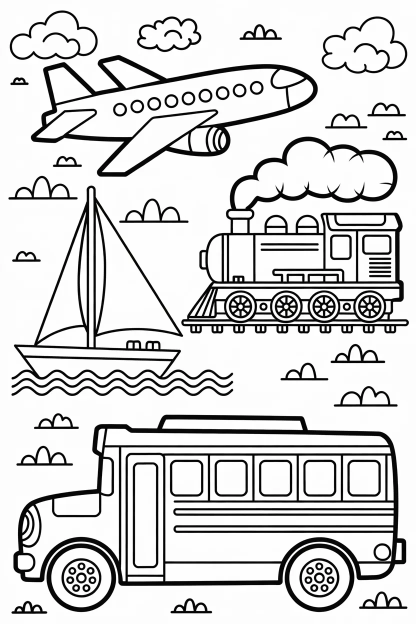 transportation vehicals work sheet coloring pages