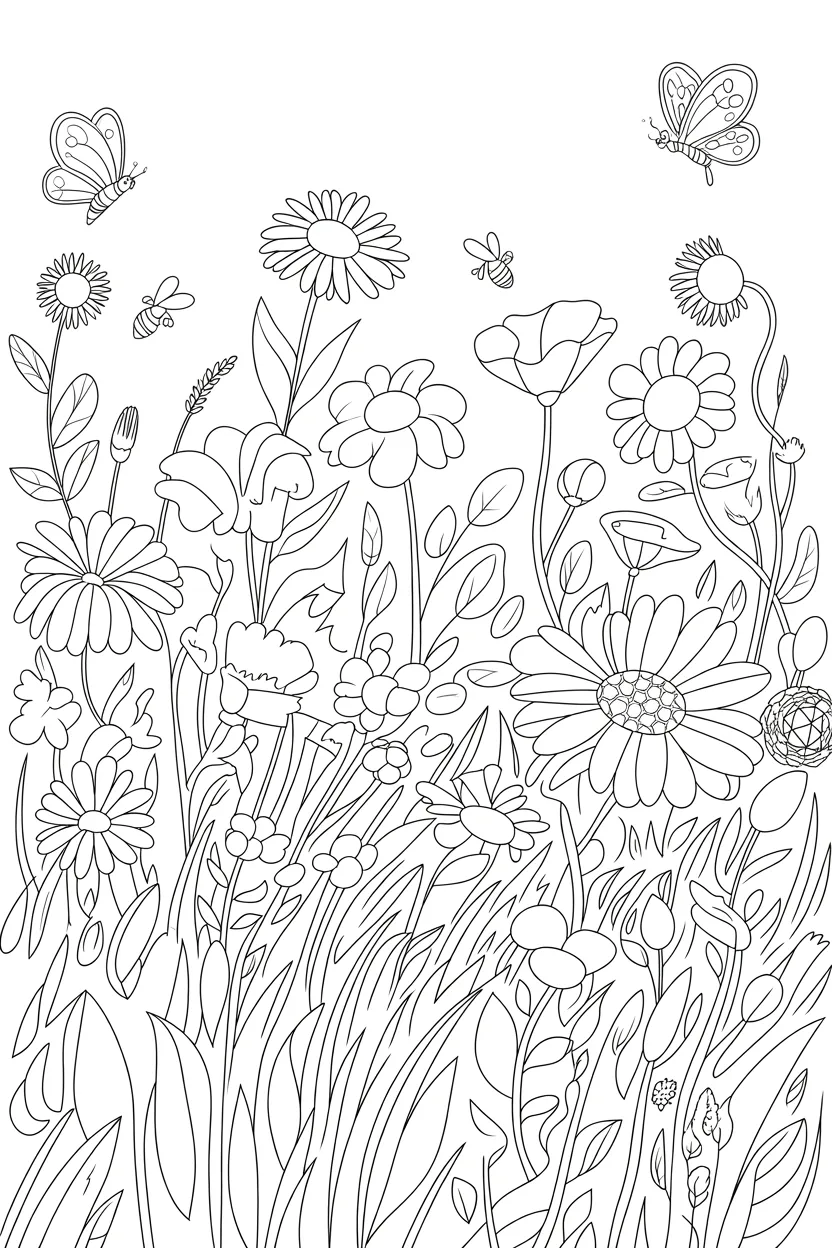 5 Wildflower meadow coloring pages free printable