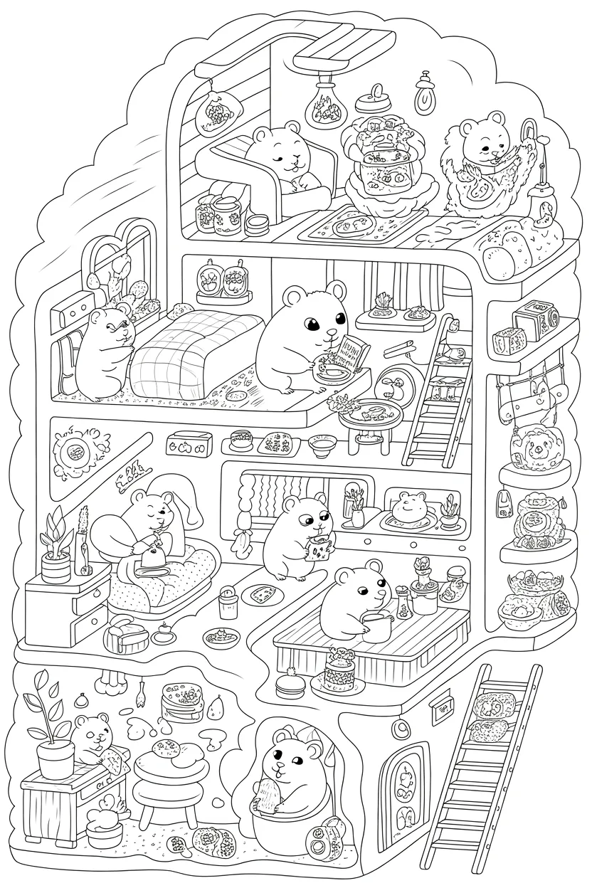 5 Adorable Hamsters Coloring Pages 