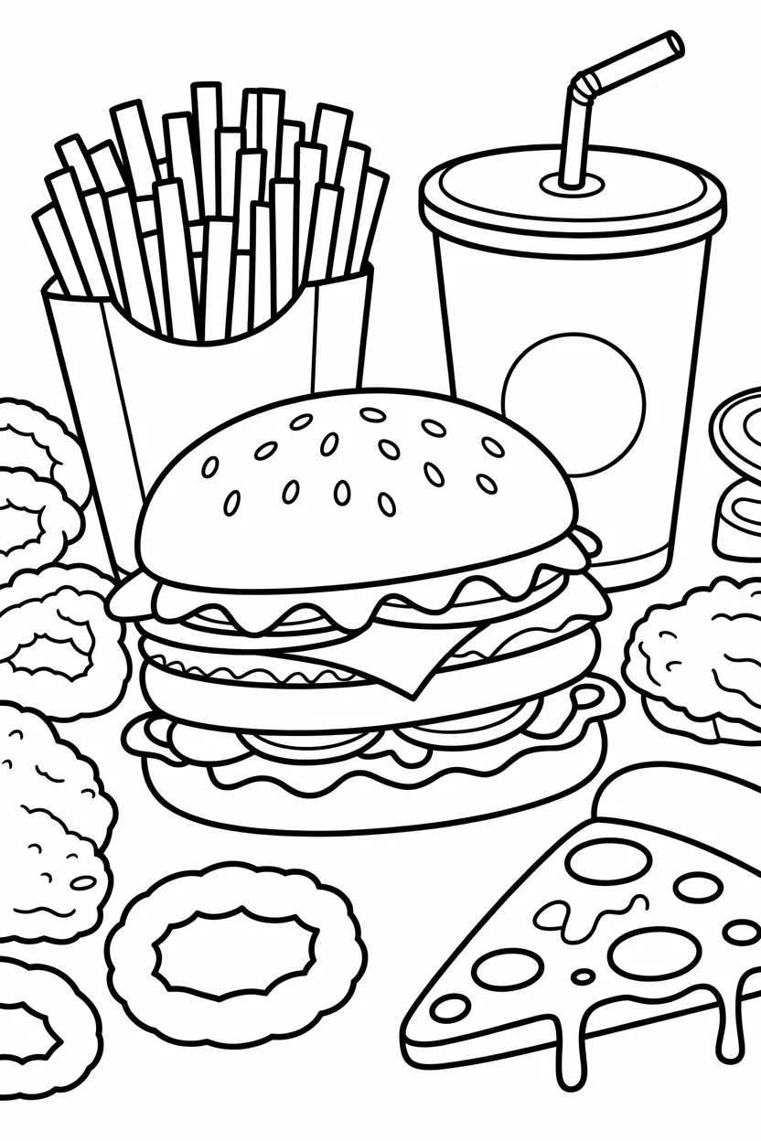 5 Fast food coloring pages free printable