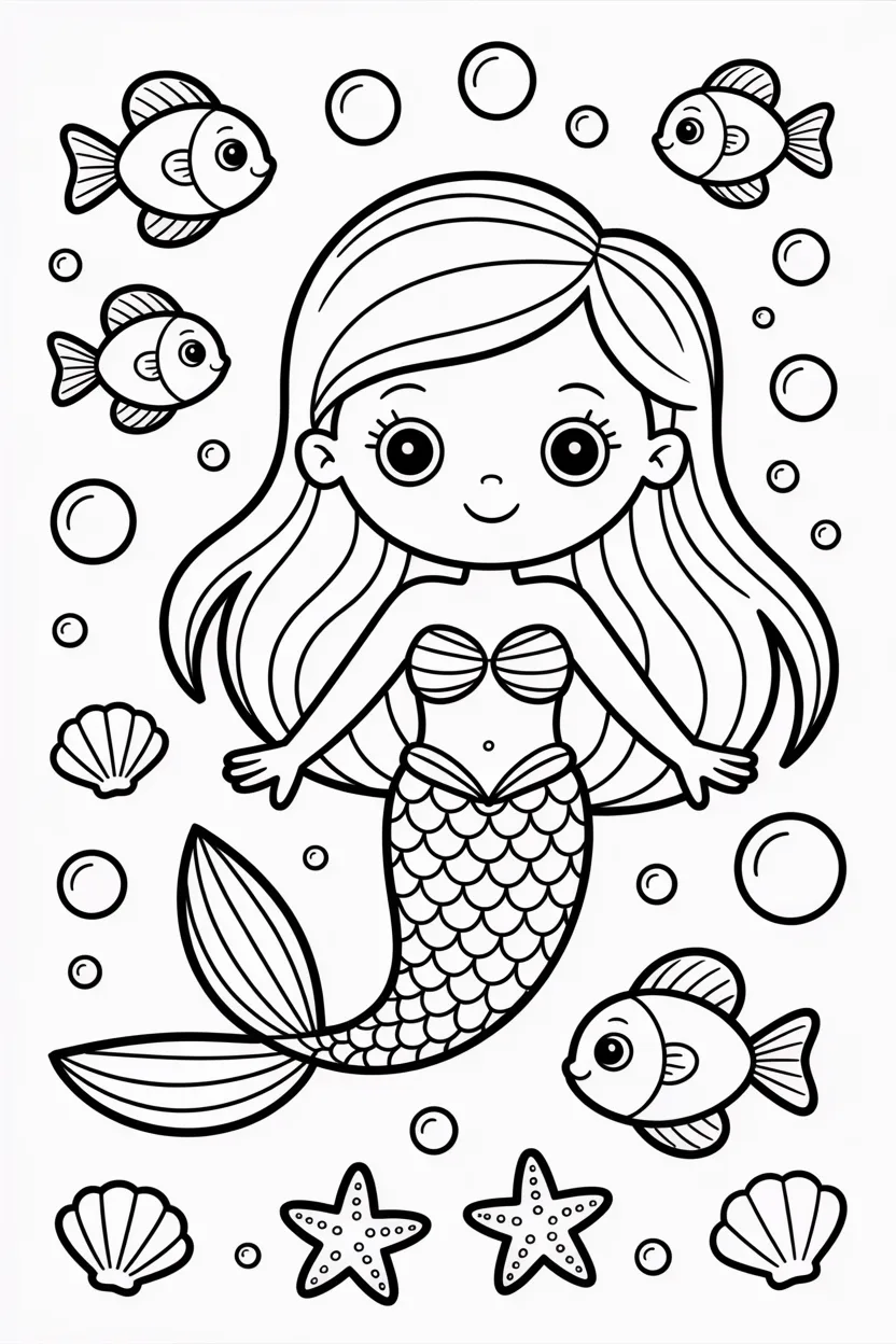 5 Cute Mermaid coloring pages free printable