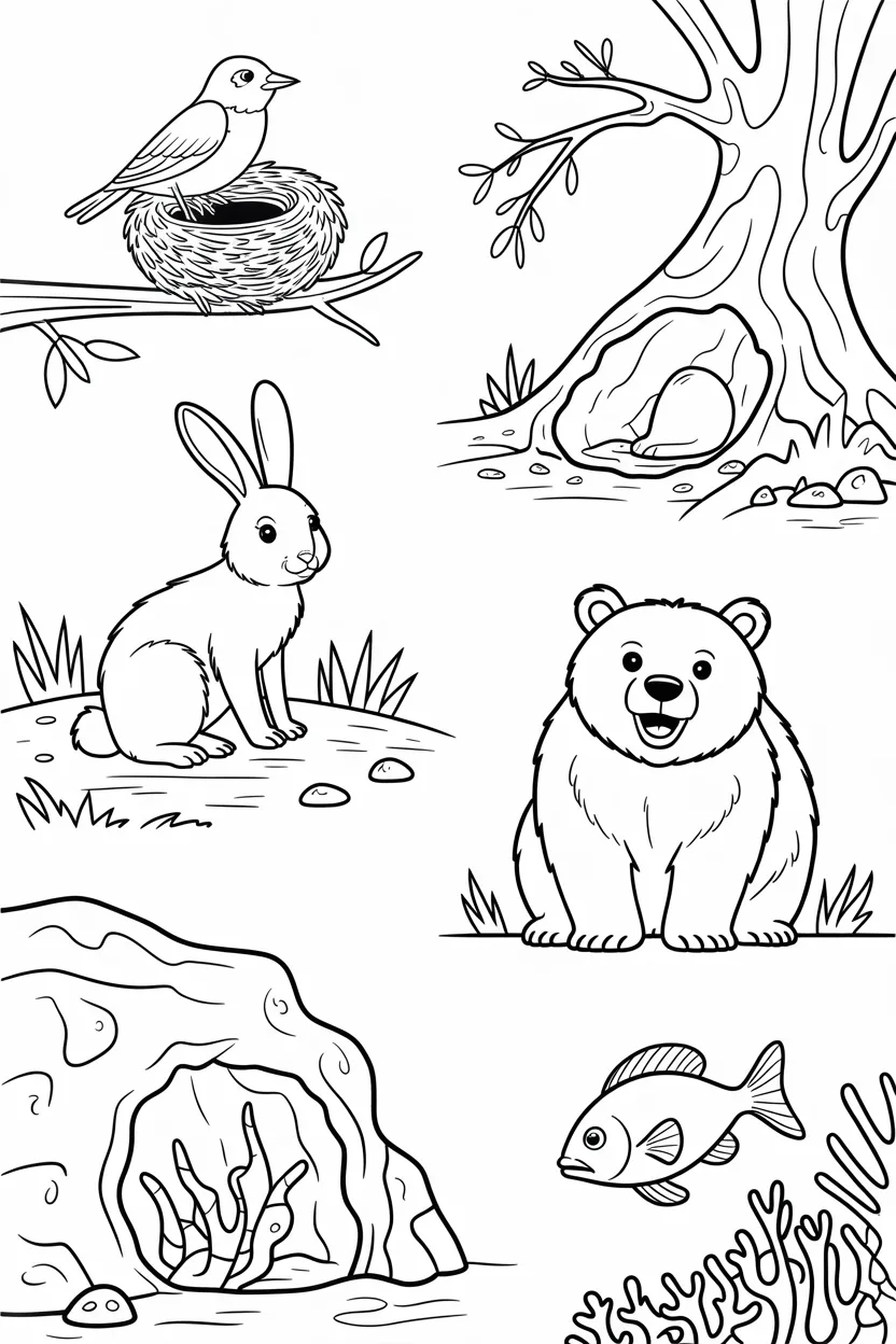 animals and their homes coloring pages