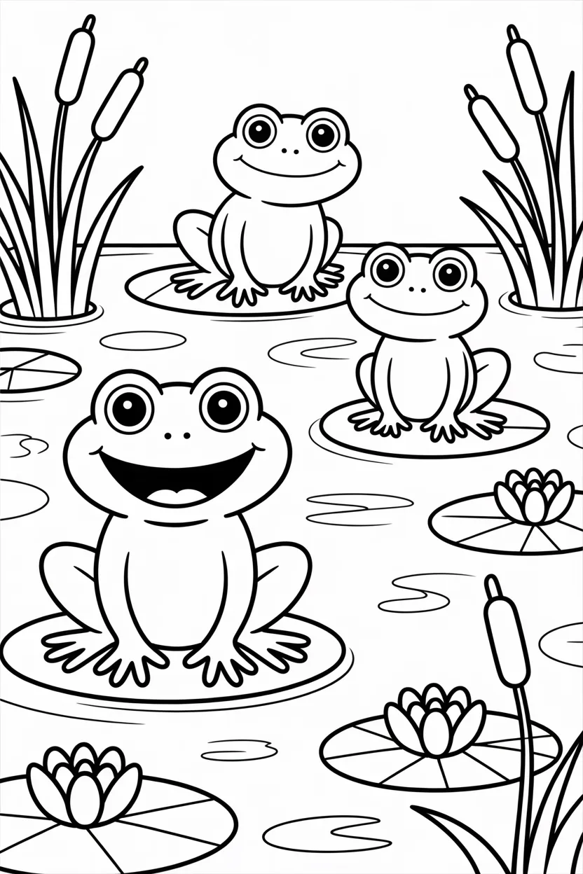 5 Frogs coloring pages free printable
