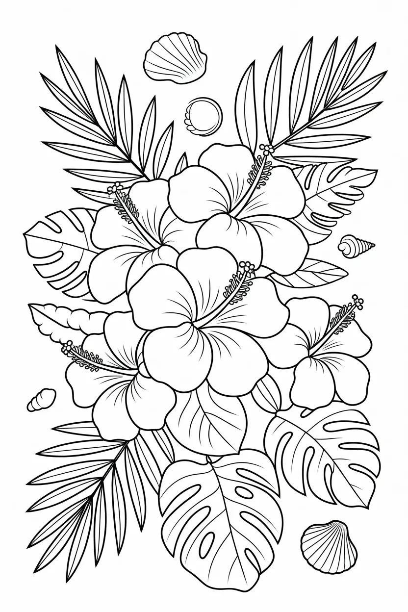Hibiscus flowers coloring pages free printable