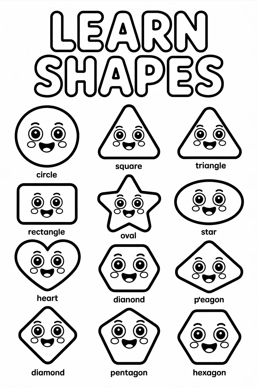 5 Shapes coloring pages free printable