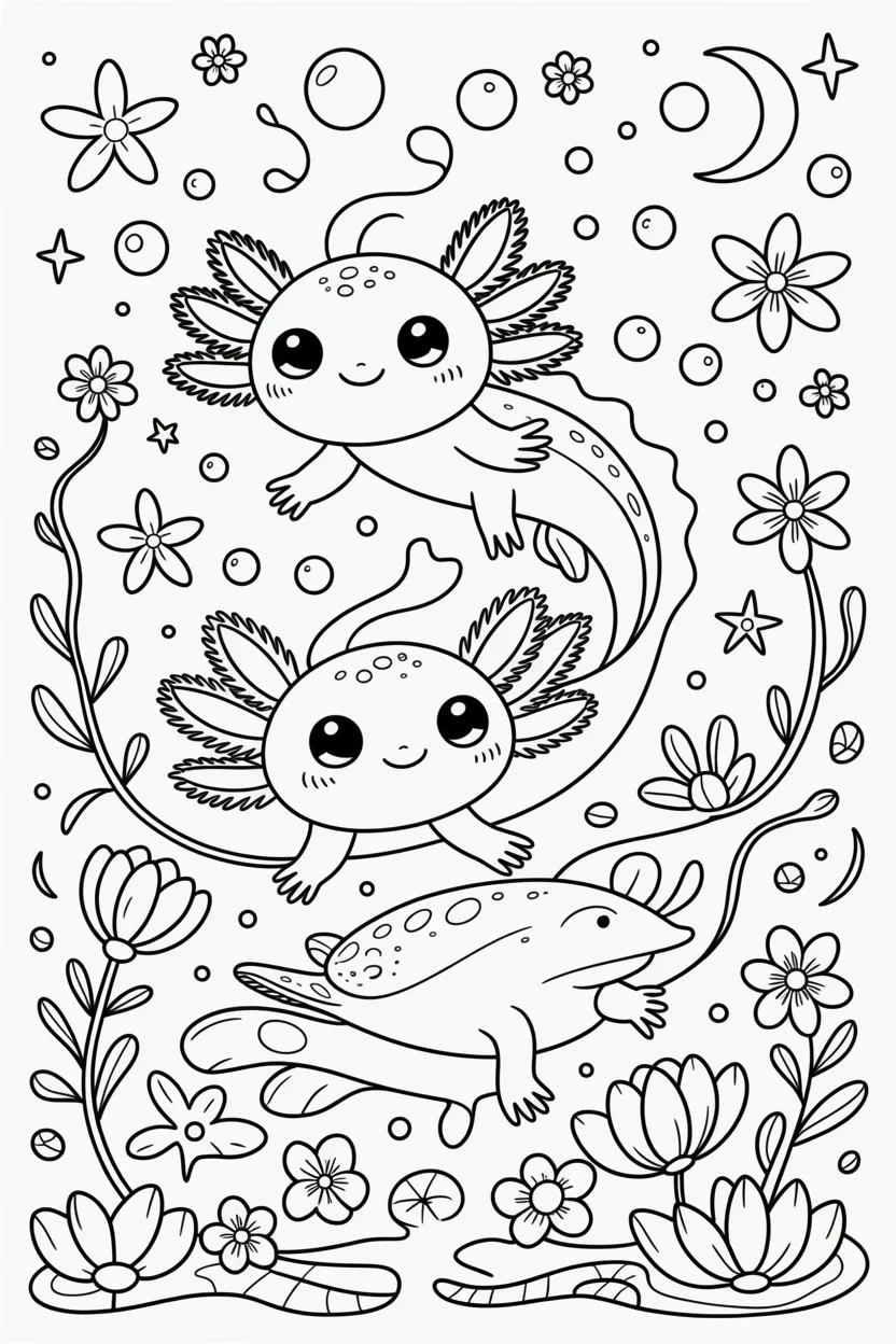 Kawaii axolotls coloring pages free printable