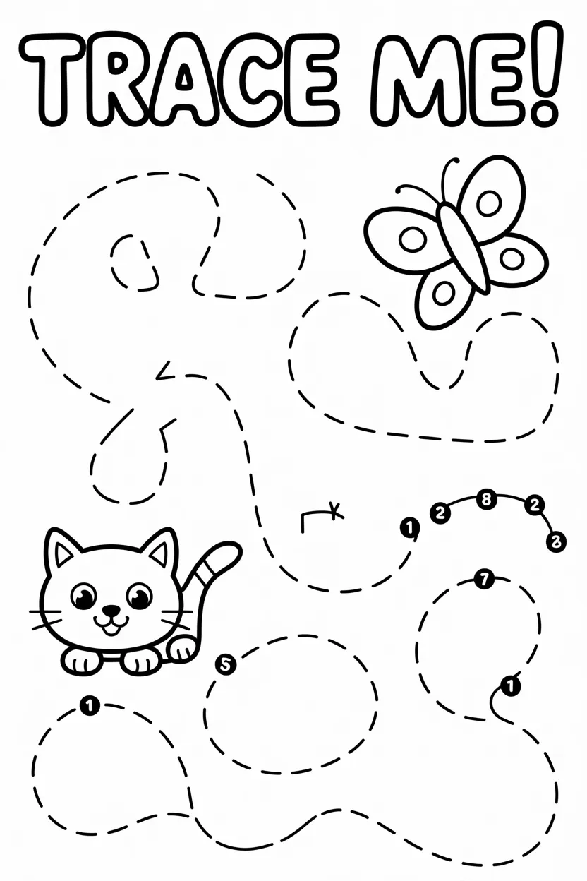 5 Kids tracing activity coloring pages